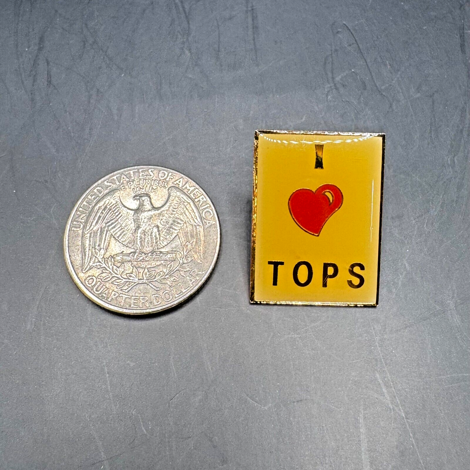 Vintage Tops I Heart Tops Yellow Box Gold Tone Pinback Enamel Pin 2 Of 2